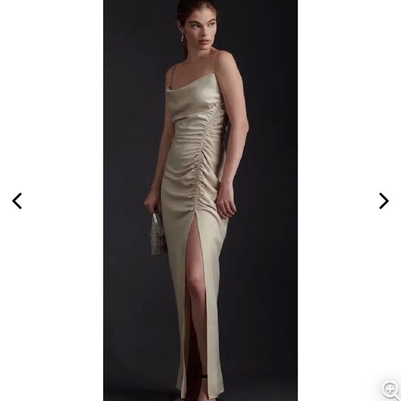 BHLDN Jennings Ruched Maxi Dress Size 14‎ NEW WITH TAG champagne - Picture 2 of 9